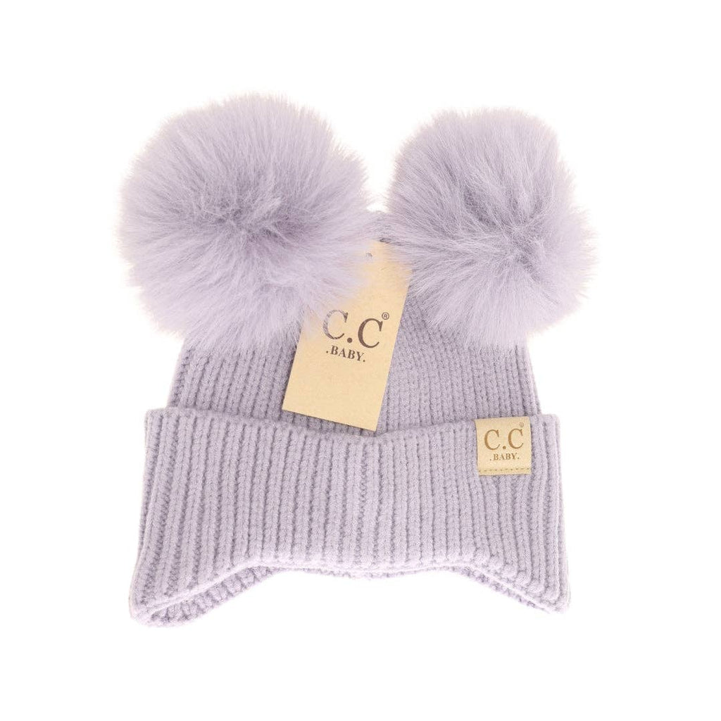 BABY Ear Flap Double Pom C.C Beanie: Ivory