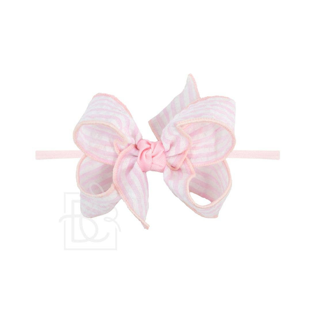 1/4" PANTYHOSE HEADBAND W/ SEESUCKER BOW : Light Pink / 1/4" Pantyhose Headband W/ 4.5" LG. New Seersucker Bow
