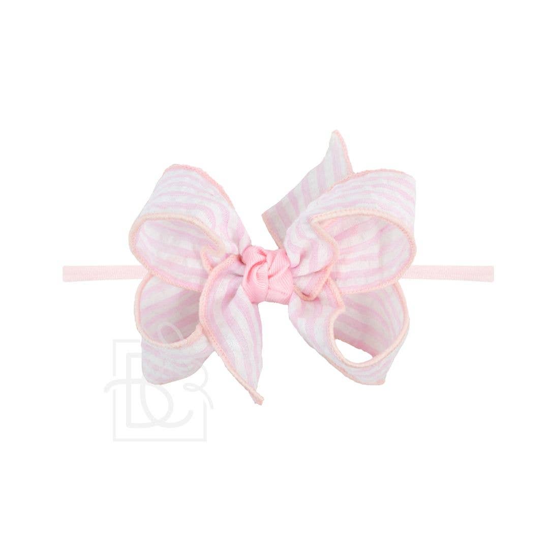 1/4" PANTYHOSE HEADBAND W/ SEESUCKER BOW : Light Pink / 1/4" Pantyhose Headband W/ 4.5" LG. New Seersucker Bow